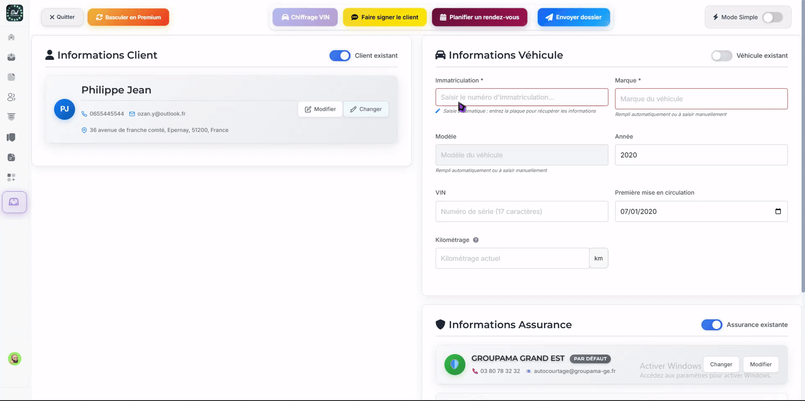 Création dossier instantanée